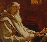 Bede finishing his translation of John's Gospel. From a picture owned by Bible Society
